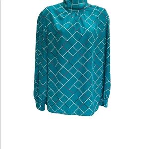 Vintage 1990s/80s Mock Neck Pullover Geometric Print Blouse Size Large 12/14